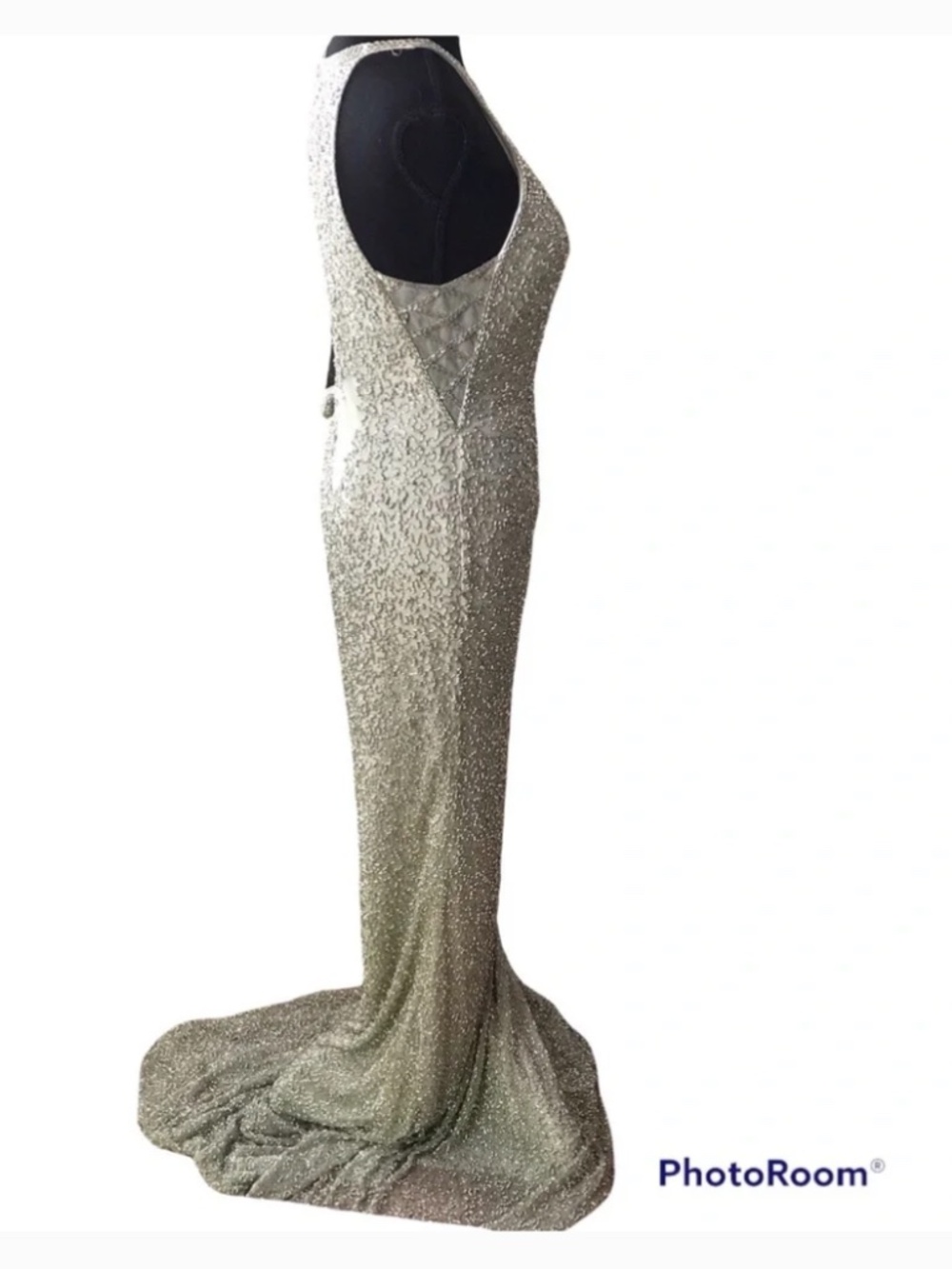 Sherri Hill Silver Beaded Gown - Picture 6 of 9